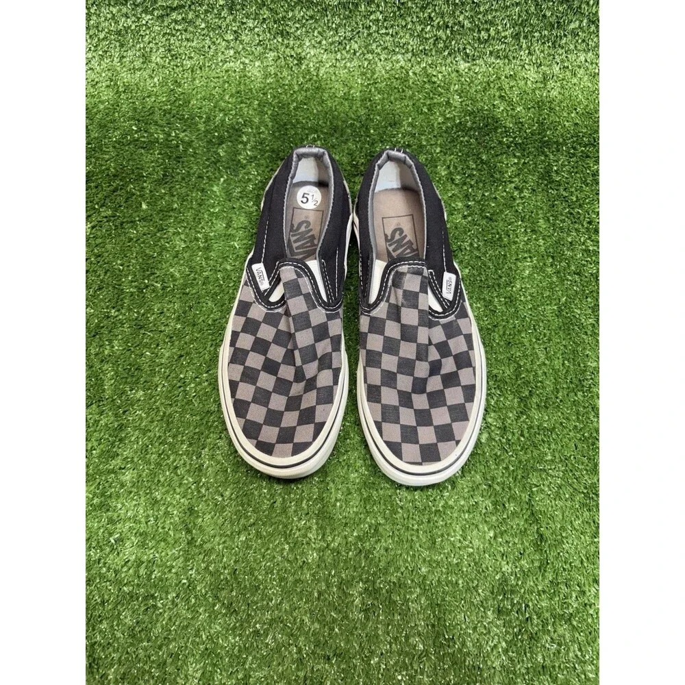 Vans Classic Slip-On Womens Size 5.5 Gray Black Athletic Skate Shoes Sneakers